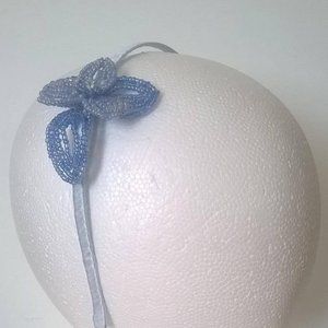 Blue French Beaded Flower Headband